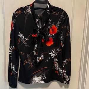 Vintage Styled By Mardi Modes Floral Black Blouse with Red Accents